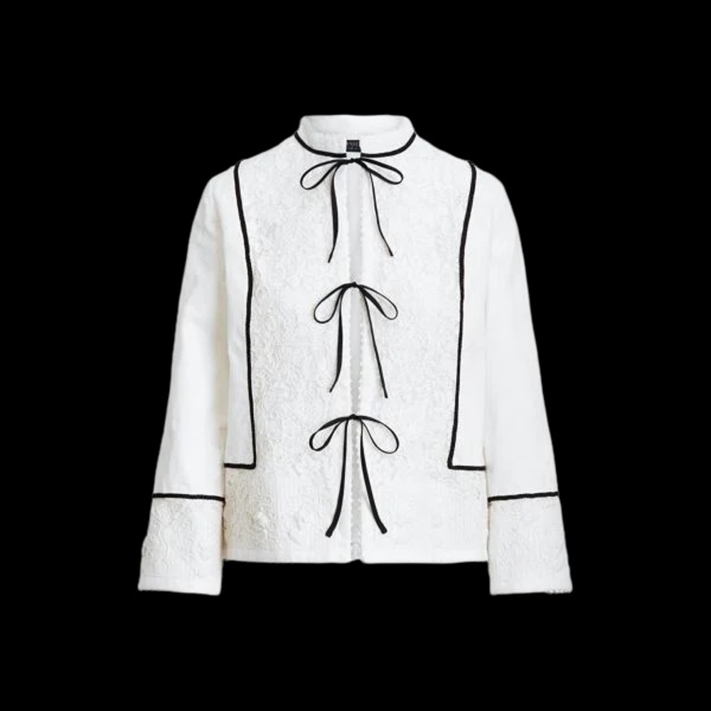 POLO RALPH LAUREN COTTON TWILL LACE JACKET WHITE BLACK WOMENS SIZE XS NEW - Picture 2 of 8